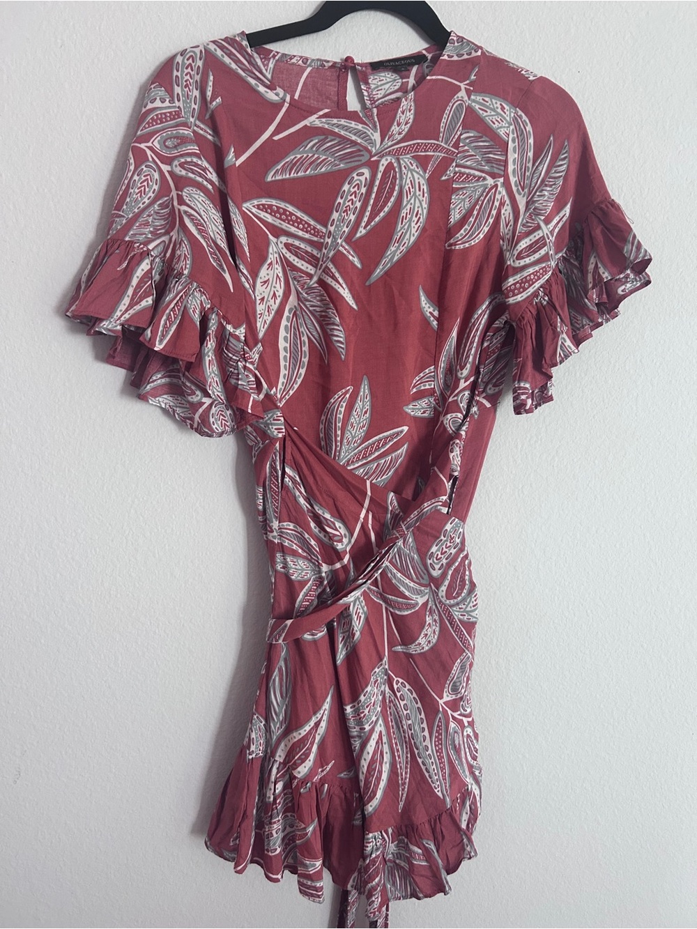 Olivaceous Dusty Rose Floral Wrap Mini Dress